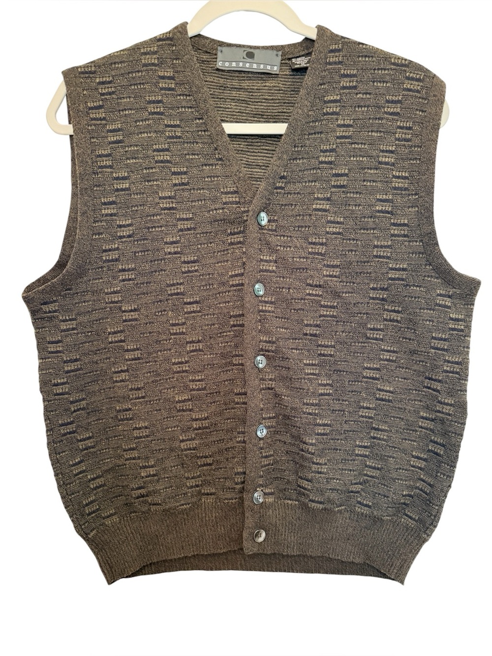 Consensus Men's Brown Knit Button-Up Vest Indie Sleaze Dark Academia Grandpacore